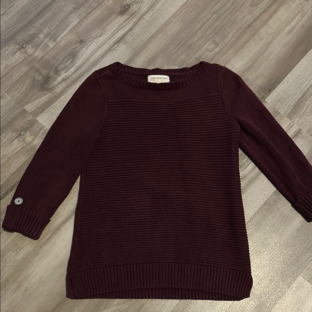 Ribbed Burgundy Sweater with sleeve silver button detail Jones New York Sport S
